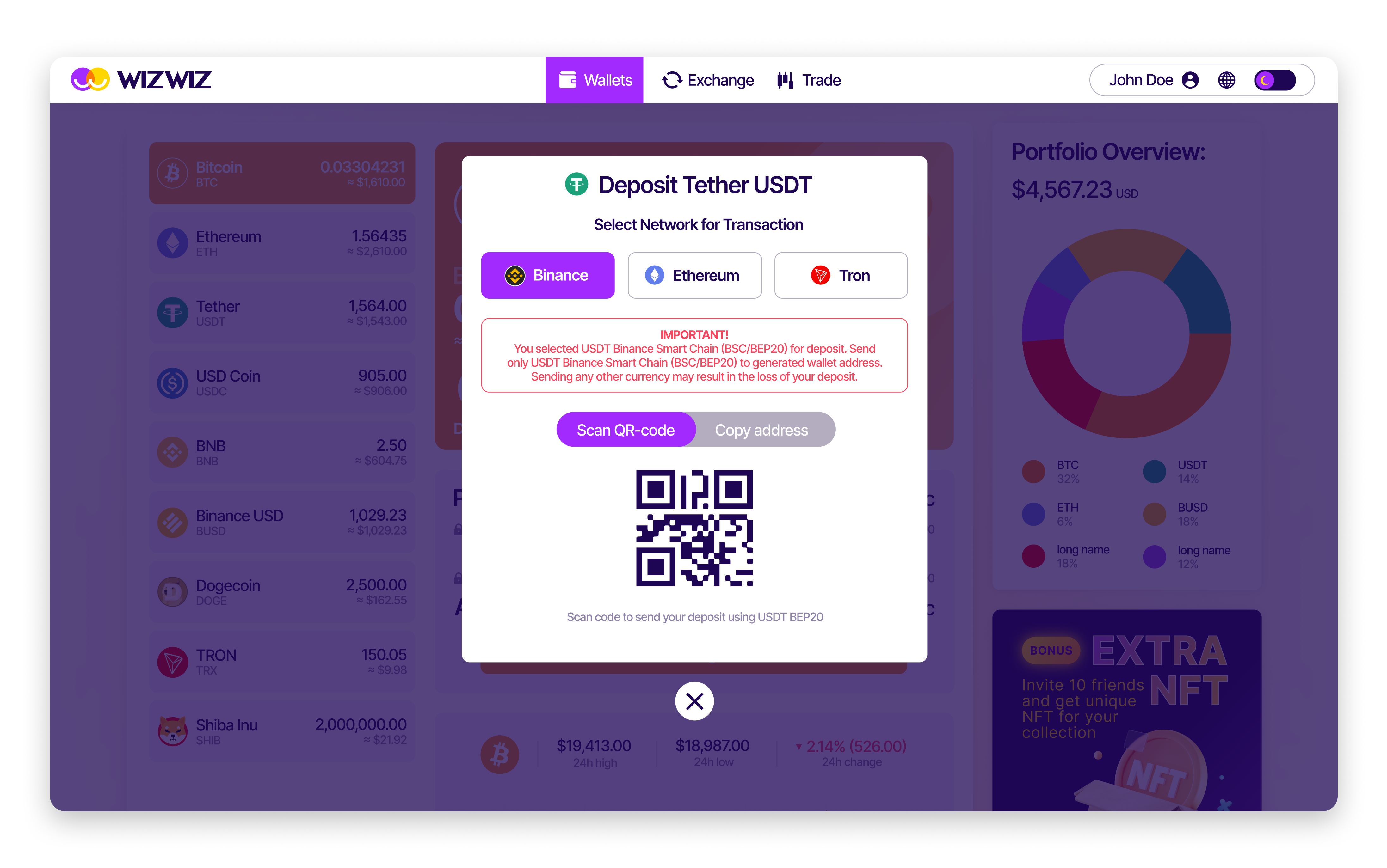 The WizWiz deposit flow inside a modal
